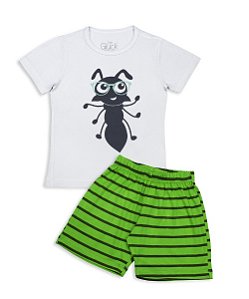 Pijama Infantil Masculino Shorts e Camiseta Manga Curta Formiga