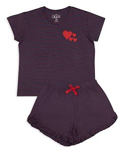 Pijama Adulto Feminino Shorts e Camiseta Manga Curta Vermelho Família