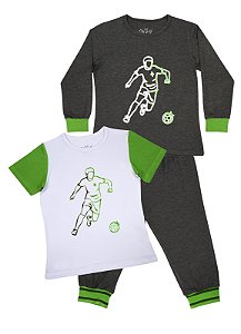 Pijama Infantil Masculino Trio Inverno Calça Camiseta Manga Curta e Longa Futebol