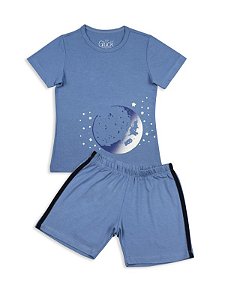 Pijama Infantil Masculino Shorts e Camiseta Manga Curta Lua Família