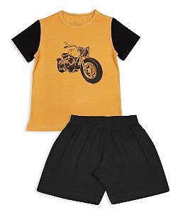 Pijama Infantil Masculino Shorts e Camiseta Manga Curta Moto