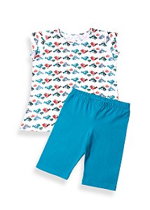Pijama Infantil Feminino Bermuda e Camiseta Manga Curta Passarinho