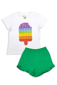 Pijama Infantil Feminino Shorts e Camiseta Manga Curta Picolé