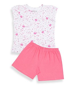 Pijama Infantil Feminino Shorts e Camiseta Manga Curta Princesa