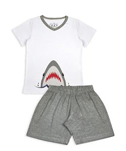 Pijama Infantil Masculino Shorts e Camiseta Manga Curta Tubarão