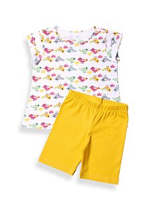 Pijama Infantil Feminino Shorts e Camiseta Regata  Bata Passarinho
