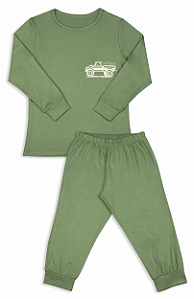 Pijama Infantil Masculino Calça e Manga Longa Carro Verde