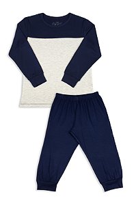 Pijama Masculino Infantil Calça e Manga Longa Marinho e Mescla