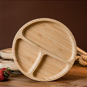 Prato de Bambu com divisórias e ventosa