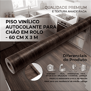 Piso Vinílico Autocolante para Chão Resistente rolo de 3 metros por 60cm