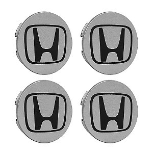 Jogo de Calotinha 69mm Centro de Roda Honda HRV CRV Accord Prata com Preto