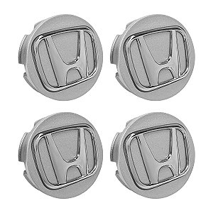 Jogo de Calotinhas 58mm Centro de Roda Honda FIT Civic City Prata com Cromado