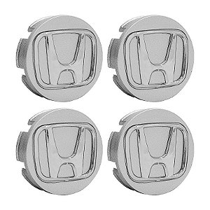 Jogo de Calotas 58mm Centro de Roda Honda FIT Civic City WRV Prata com Cromado