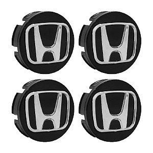 Jogo de Calotinhas 58mm Centro de Roda Honda FIT Civic City Preto com Cromado