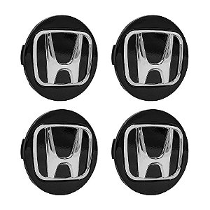 Jogo de Calotinha 69mm Centro de Roda Honda CRV HRV Accord Preta com Cromado