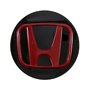 Calotinha 58mm Centro de Roda Honda FIT Civic City WRV Preta com Vermelho