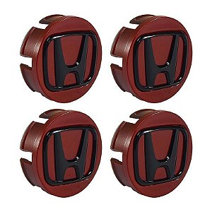 Jogo de Calota 58mm Centro de Roda Honda FIT Civic City WRV Vermelho com Preto