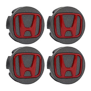 Jogo de Calotinhas 58mm Centro de Roda Honda FIT Civic City WRV Grafite com Vermelho