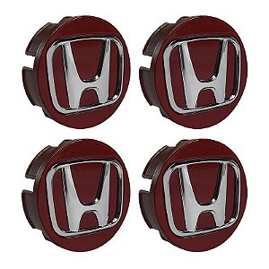 Jogo de Calota 58mm Centro de Roda Honda FIT Civic City WRV Vermelha com Cromado