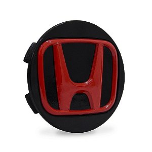 Calotinha 56mm Centro de Roda Esportiva KRMAI Honda Civic SI Preta com Vermelho