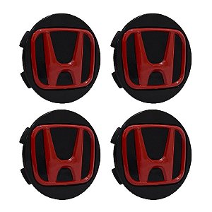 Jogo Calotinha 56mm Centro de Roda Esportiva KRMAI Honda Civic SI Preta com Vermelho