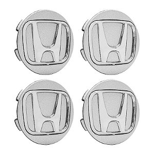 Jogo Calotinha 56mm Centro de Roda Esportiva KRMAI Honda Civic SI Prata com emblema Cromado