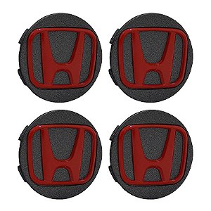 Jogo Calotinha 56mm Centro de Roda Esportiva KRMAI Honda Grafite com Vermelho