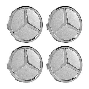 Jogo Calotinha Mercedes 75mm Prata com Emblema Cromado