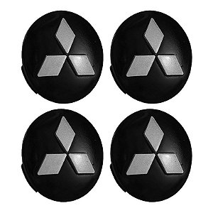 Jogo Calotinha 60mm Centro Roda Mitsubishi Lancer Asx Outlander Preta com Prata