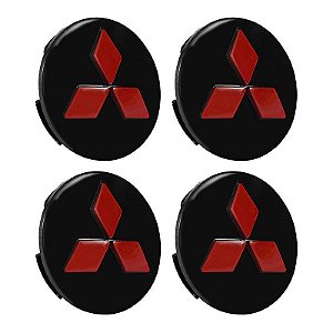 Jogo Calotinha 60mm Centro Roda Mitsubishi Lancer Asx Outlander Preta com Vermelho