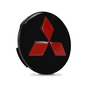 Calotinha 60mm Centro Roda Mitsubishi Lancer Asx Outlander Preta com Vermelho