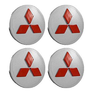 Jogo Calotinha 60mm Centro Roda Mitsubishi Lancer Asx Outlander Prata com Vermelho