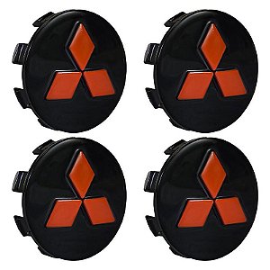 Jogo Calotinha 55mm Centro de Roda Mitsubishi L200 Tr4 Preta Relevo Vermelho