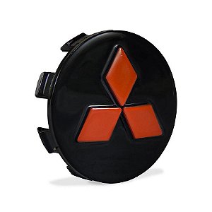 Calotinha 55mm Centro de Roda Mitsubishi L200 Tr4 Preta Relevo Vermelho