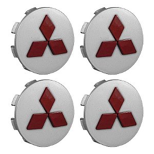 Jogo Calotinha 55mm Centro de Roda Mitsubishi L200 Tr4 Prata Relevo Vermelho