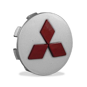 Calotinha 55mm Centro de Roda Mitsubishi L200 Tr4 Prata Relevo Vermelho