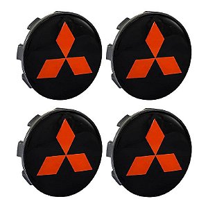 Jogo Calotinha 55mm Centro de Roda Mitsubishi Triton L200 Tr4 Preta Vermelho Lisa