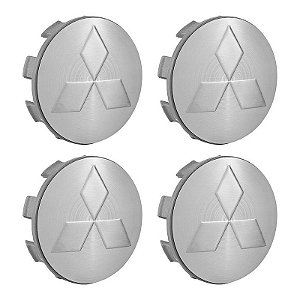 Jogo Calotinha 55mm Centro de Roda Mitsubishi Triton L200 Tr4 Prata Lisa