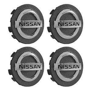 Jogo Calotinha 53mm Centro de Roda Nissan Sentra March Versa Kicks Grafite e Cromado