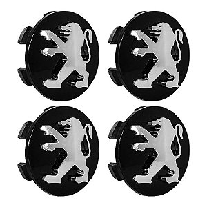 Jogo Calotinha 60mm Centro de Roda Peugeot 206 207 208 307 Hoggar Preta e Cromada