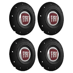 Jogo Calota Central Roda de Ferro Fiat Modelo Amarok Aro 13 14 15 Emblema Vermelho