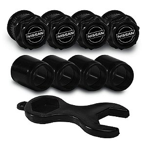 Capa Bico de Válvula Preto Pneu Nissan March Linea Versa Kicks