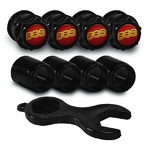 Capa Bico de Válvula Preto Pneu BBS Vermelho com Dourado