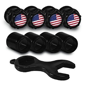 Capa Bico de Válvula Preto Pneu Bandeira Estados Unidos