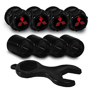 Capa Bico de Válvula Preto Pneu Mitsubishi Preto e Vermelho