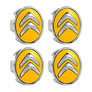 Jogo Calotinha 60mm Centro de Roda Citroen Aircross C3 C4 Amarela