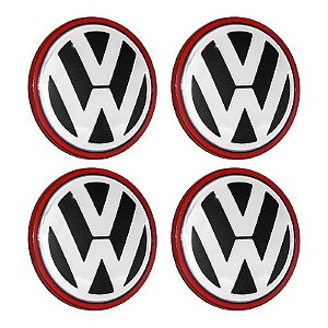 Jogo Calotinha 65mm Centro de Roda Vw Jetta Passat Vermelha
