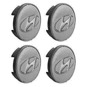 Jogo Calotinha 60mm Centro de Roda Hyundai Creta Elantra Sonata Prata
