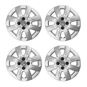 Jogo Calota Aro 14 VW Saveiro 2014/2016 Emblema Resinado + Capa de Parafuso Preta