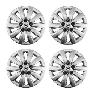 Jogo Calota Aro 14 VW Fox 2014 Prata + Capa Parafuso Preta 20pçs